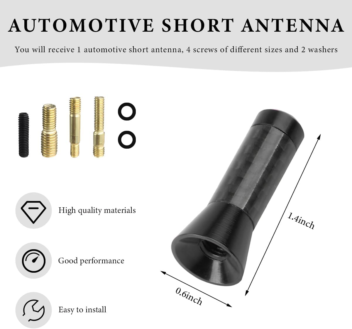 FSTURIOS 1.37" Car Short Antenna, Stubby Aluminum Radio Antenna Replacement with Screws Gaskets, Vehicle Roof Carbon