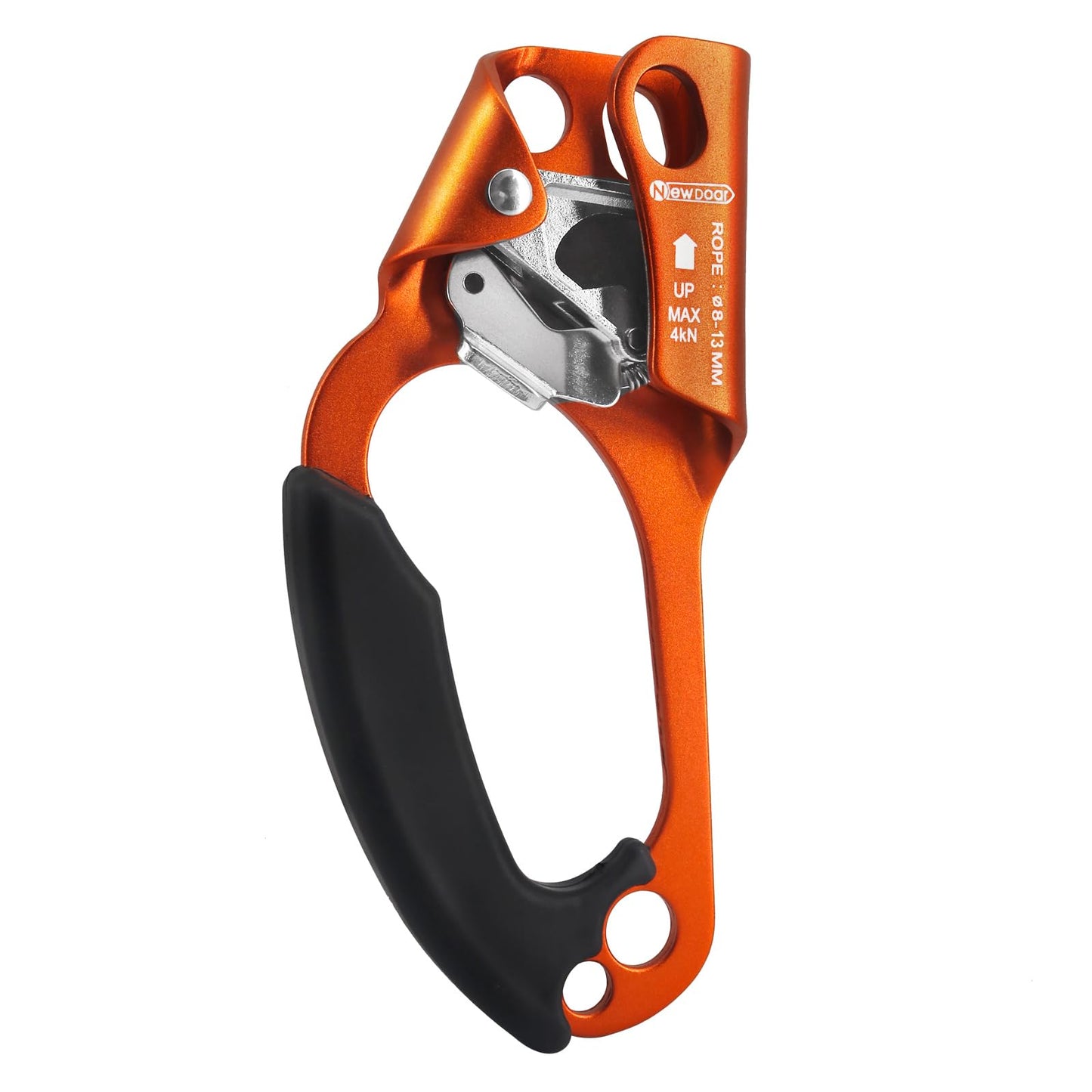 NewDoar Left Hand Ascender Rock Climbing Tree Arborist Rappelling Gear Equipment CE Certified Rope Clamp for 8~13MM Rope(Orange-Left)