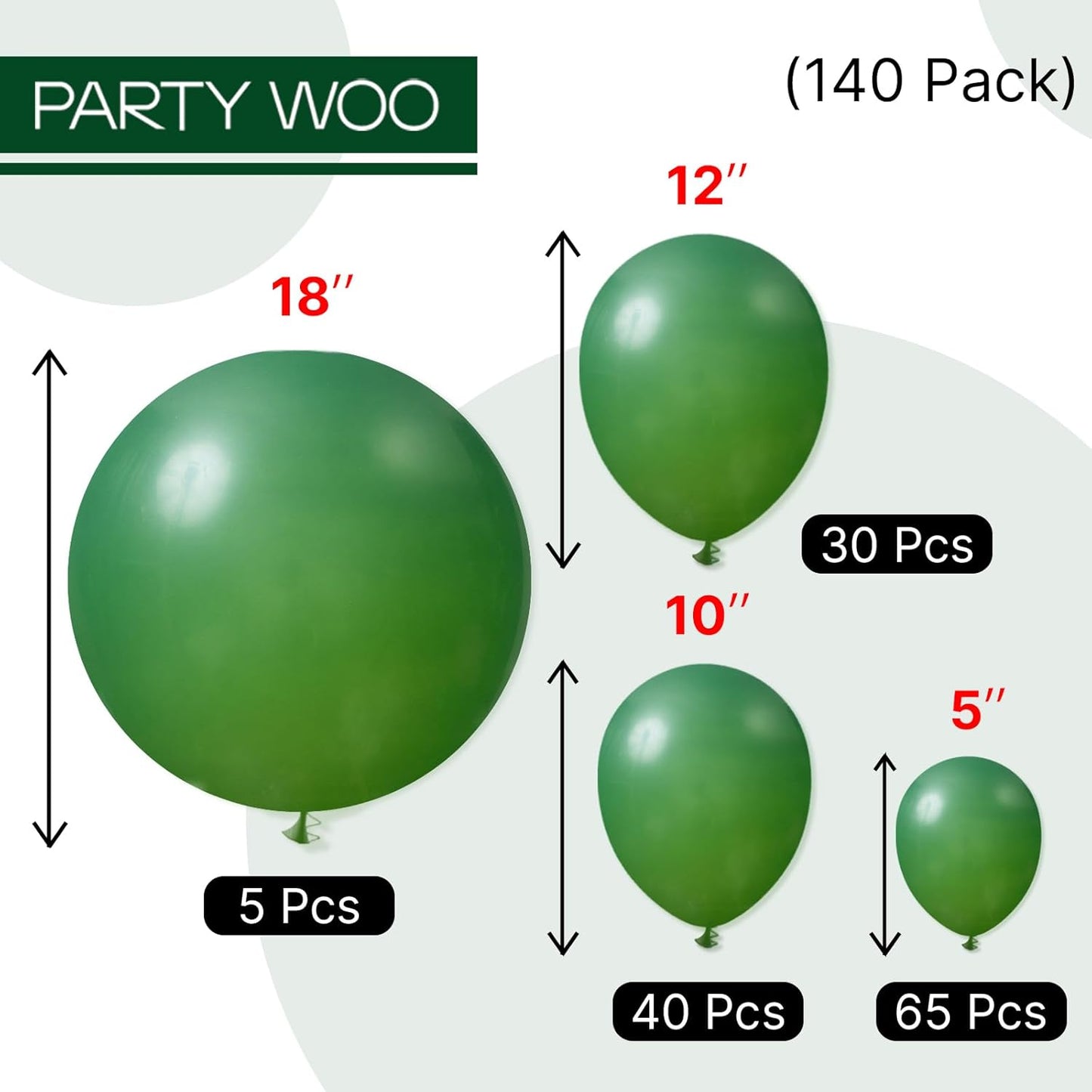 PartyWoo Green Balloons - 140-Piece Dark Green Balloon Arch Kit for Birthday & Graduation Decor | Various Sizes 5-18 Inches