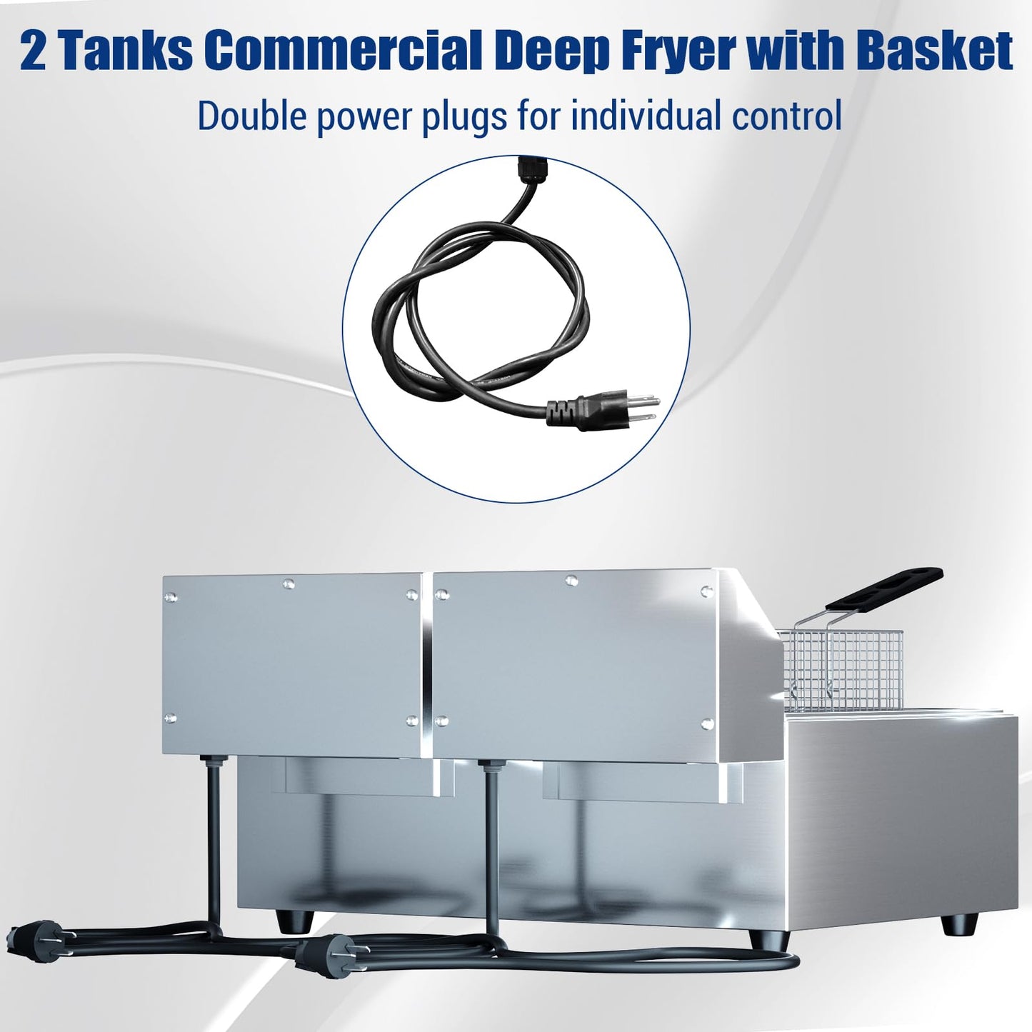 Garvee Dual-Tank Commercial Deep Fryer, 2 x 11.6 QT Stainless Steel Countertop Fryer Machine with Baskets and Lids, 3000W Oil Fryer with Temperature Control for Home and Restaurant Use
