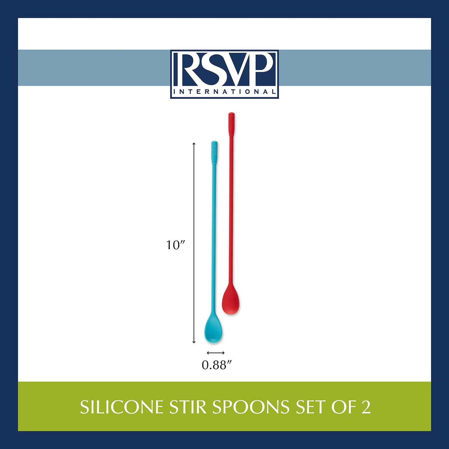 RSVP International Silicone Stir Spoons, 10 inch, Multi-Color | BPA-Free | Prefect for Stirring Drinks & Getting to the Bottom of Jars | Dishwasher Safe