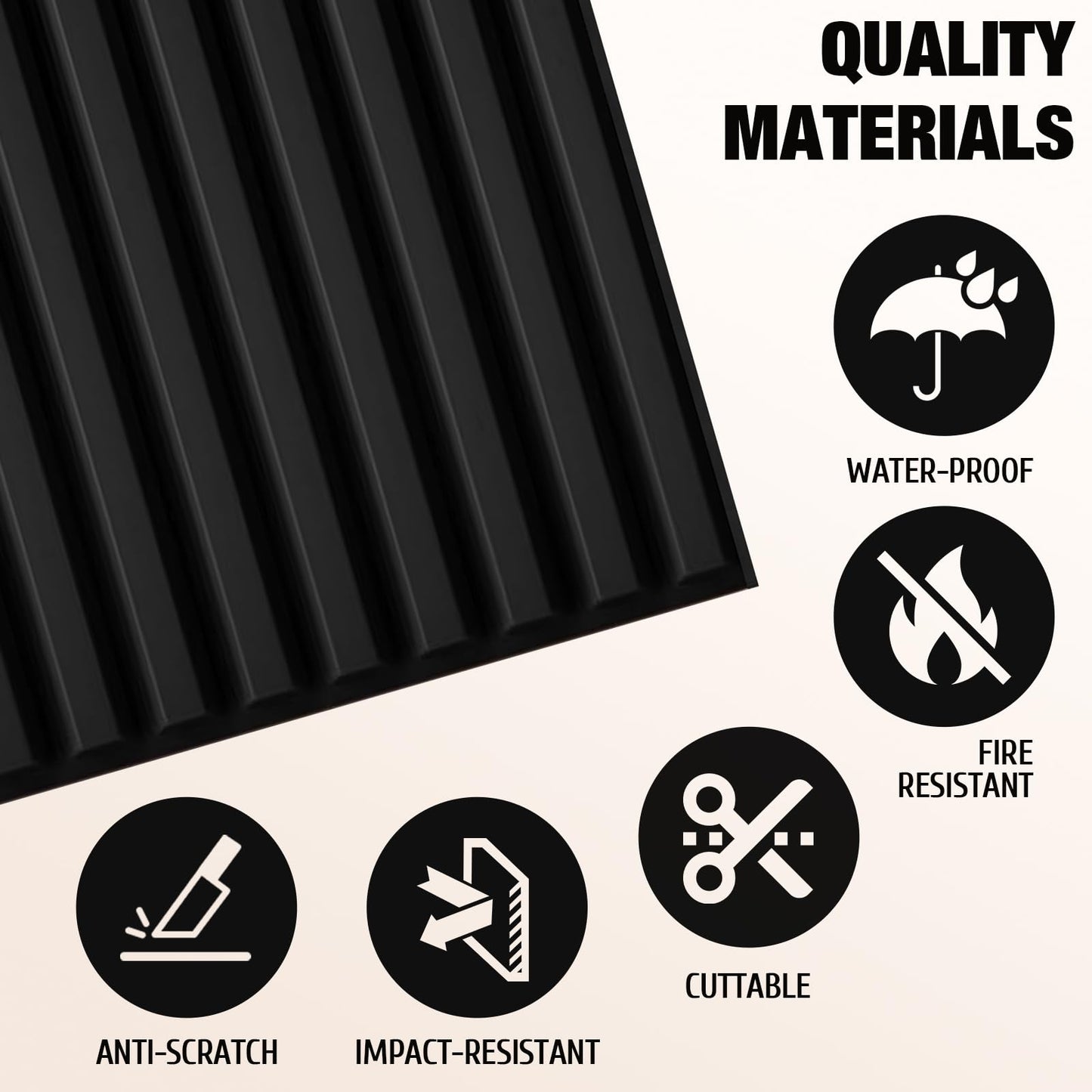 Qidejoy 12 Pcs 3D PVC Slat Wall Panels, 2x4 FT Ceiling Panels, Decorative Drop Ceiling Tiles, Fluted Textured Modern Paneling for Interior Decor, Living Room, Bathroom, TV Background, Office (Black)