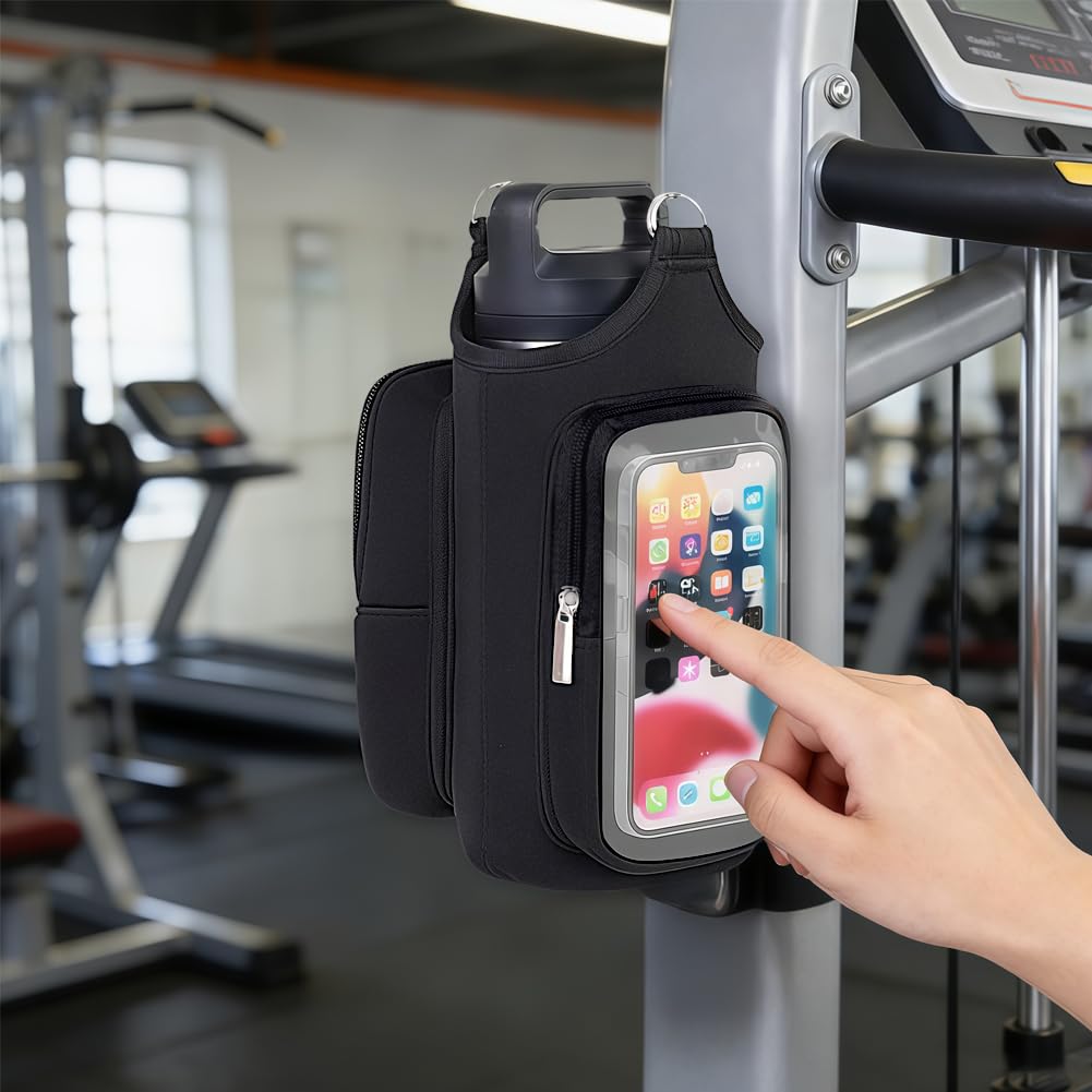 Tiiyee Magnetic Gym Bag, Magnetic Gym Water Bottle Bag- Water Bottle Carrier Holder with Strap & Phone Pocket, 6 Strong Magnets Crossbody Sling Pouch for Men Women Accessories, Travel Workout Sports