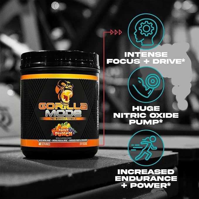 Gorilla Mind Pre Workout - Massive Pumps Laser Focus Energy Power - L-Citrulline, Creatine, L-Tyrosine, Betaine, Hydroprime, Alpha-GPC, 400mg Caffeine, Huperzine A - 792g (Blue Raspberry)