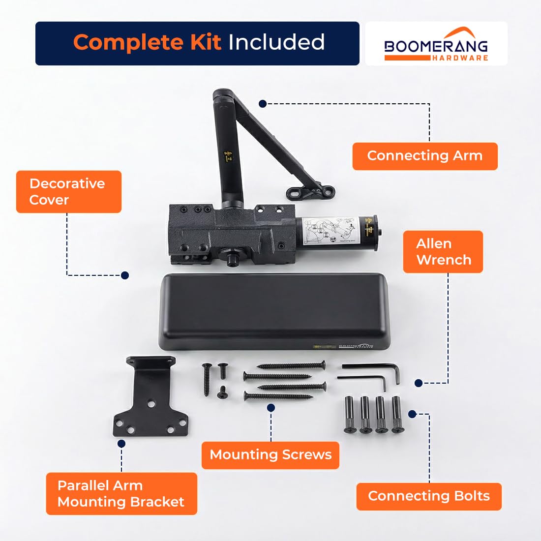 Boomerang D9016 Extra Heavy-Duty Designer Auto Commercial Door Closer, Multiple Mount Options, Door Closer for Extreme Traffic Areas, ADA & UL 3 Hour Fire Rated, Matte Black (US19)