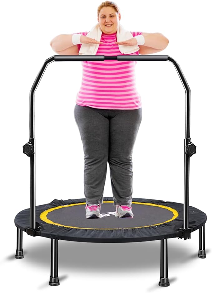 CLORIS 40in Folding Trampoline Mini Trampoline Rebounder Trampoline for Adults Fitness Trampoline with Adjustable Foam Handle, with safty Padded Cover Best Gift.