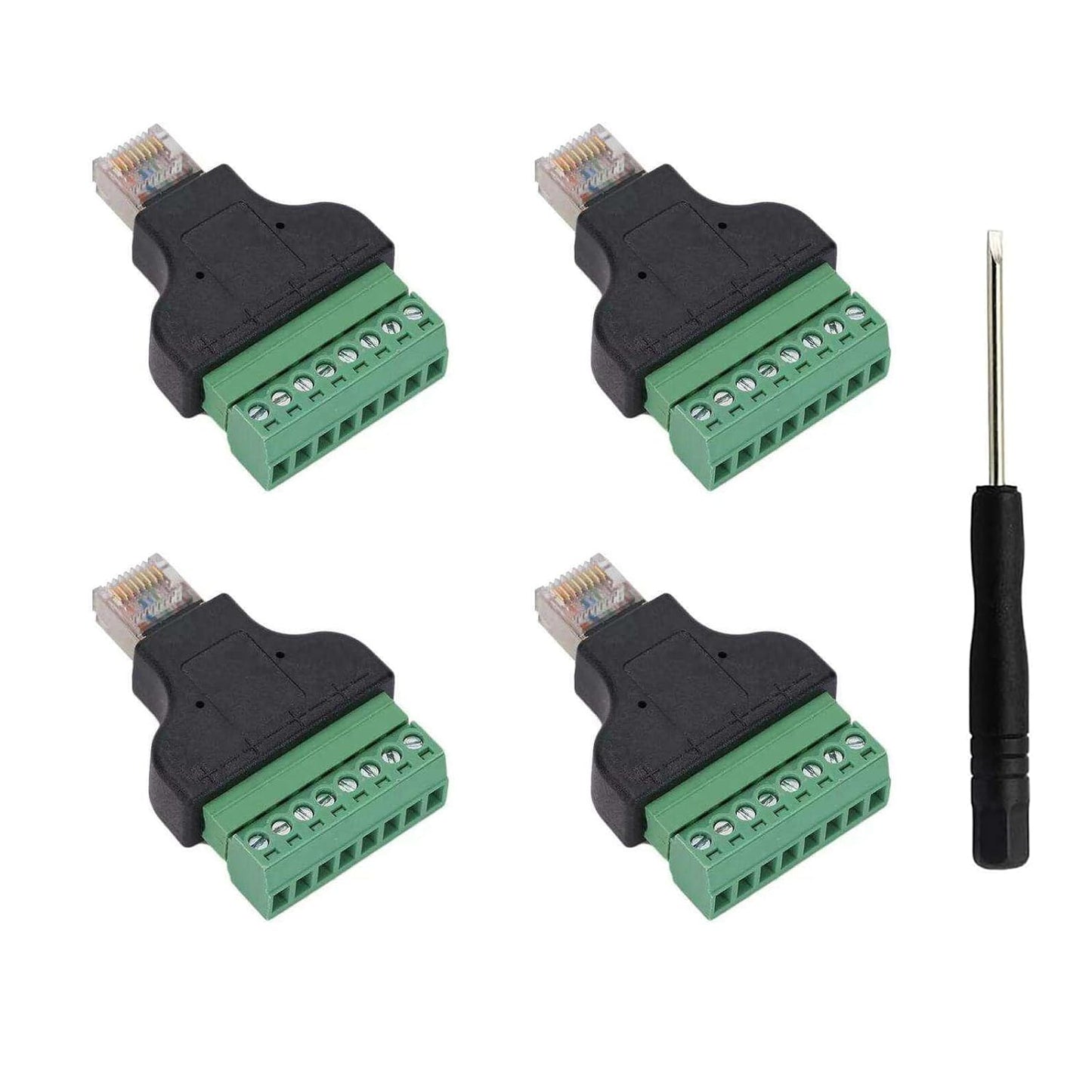 Teansic 4PCS RJ45 Block,RJ45 8 Cat5 Cat6 Cat7 Screw Terminal Adapter Ethernet Male to Pin Connector for CCTV DVR