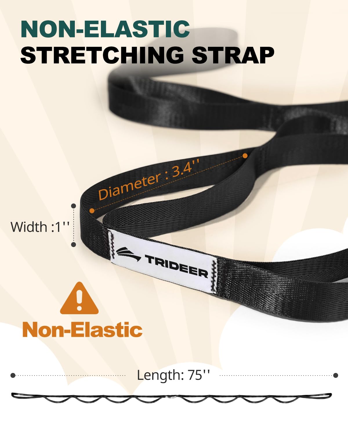 Trideer Stretching Strap Yoga Strap Physical Therapy for Home Workout, Exercise, Pilates and Gymnastics, 10 Loops Non-Elastic Stretch Bands with Aesthetic Packaging for Women & Men (Black)
