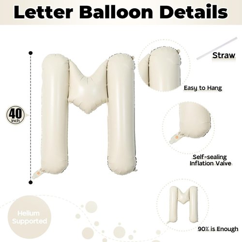 Big Letters Balloon - 40 Inch Cream White Sand Mylar Alphabet Balloons | Custom Name Decor for Girls' Birthday Parties