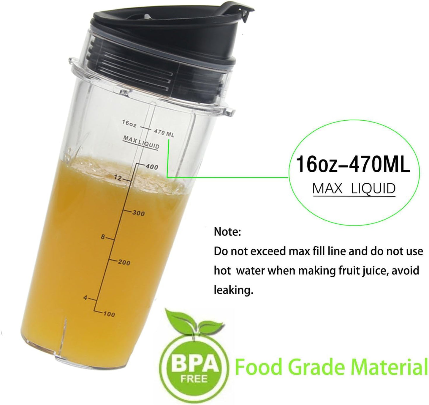 Ninja 16oz Replacement Cups - Compact Personal Blender Cup Set with Seal Lids | 2 Pack for BL770, BL780, BL660