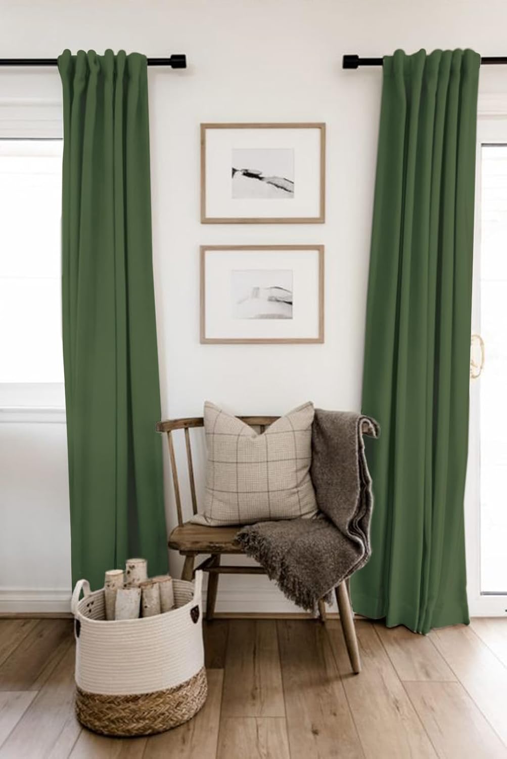 Regine Switzerland 100% Blackout Linen Curtains - Thermal Insulated Drapes, 50" W x 120" L, Moss Green