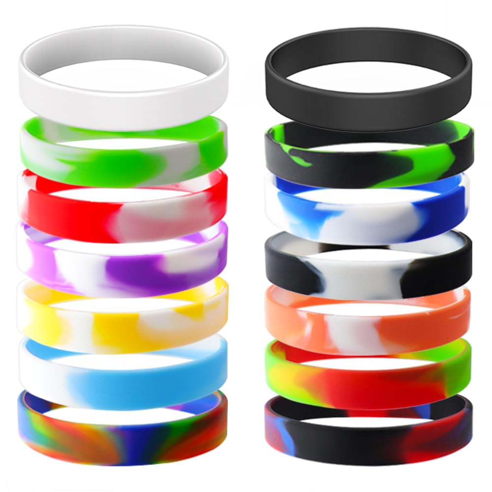 YalsFTY Waterproof ID Rubber Bracelets 14 Count - Silicone Rubber Wristbands for Events (14 Mix Color)