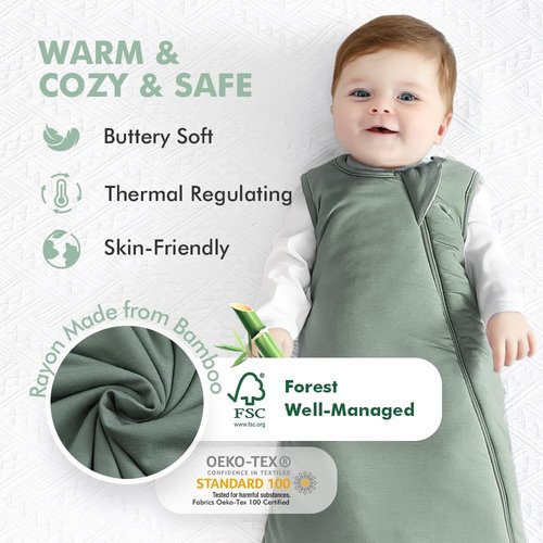 HAPIU Baby Sleep Sack - Unisex Bamboo Rayon, TOG 1.0, 2-Way Premium Zipper Wearable Blanket
