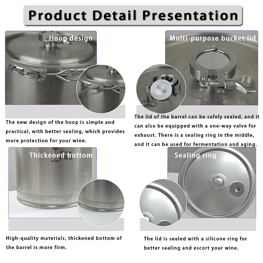 60L 304/316 New stainless steel fermentation barrel wine barrel fermenter self-brewed wine sealed barrel wine making equipment (316 without tap)