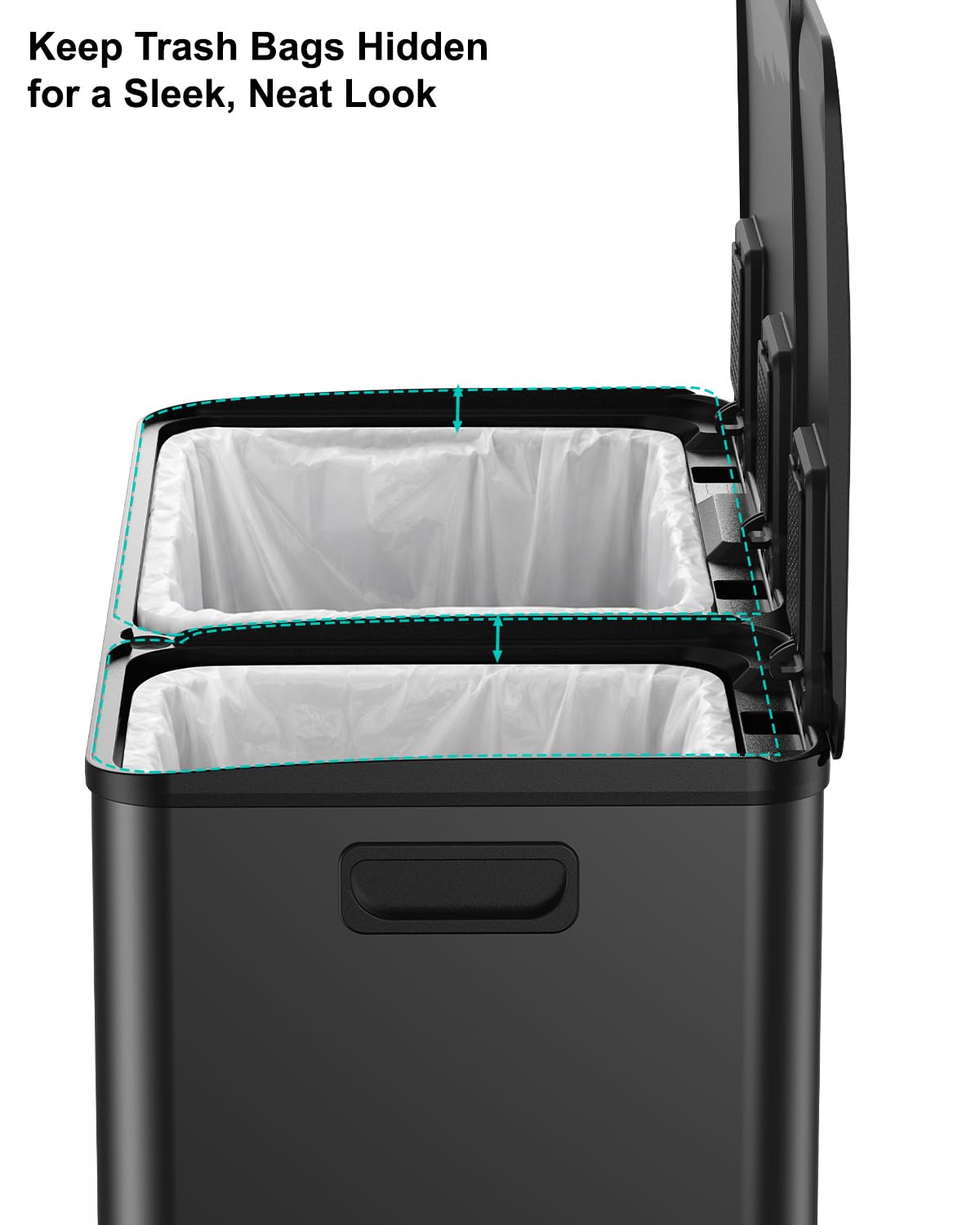 Dual Trash and Recycling Bins for Kitchen, 19+8 Gallon (72+30L) Stainless Steel Trash and Recycle Bin Combo with Soft-Close Lid, Large Garbage Cans for Kitchen Home with 2 Magnets Sticker, Black