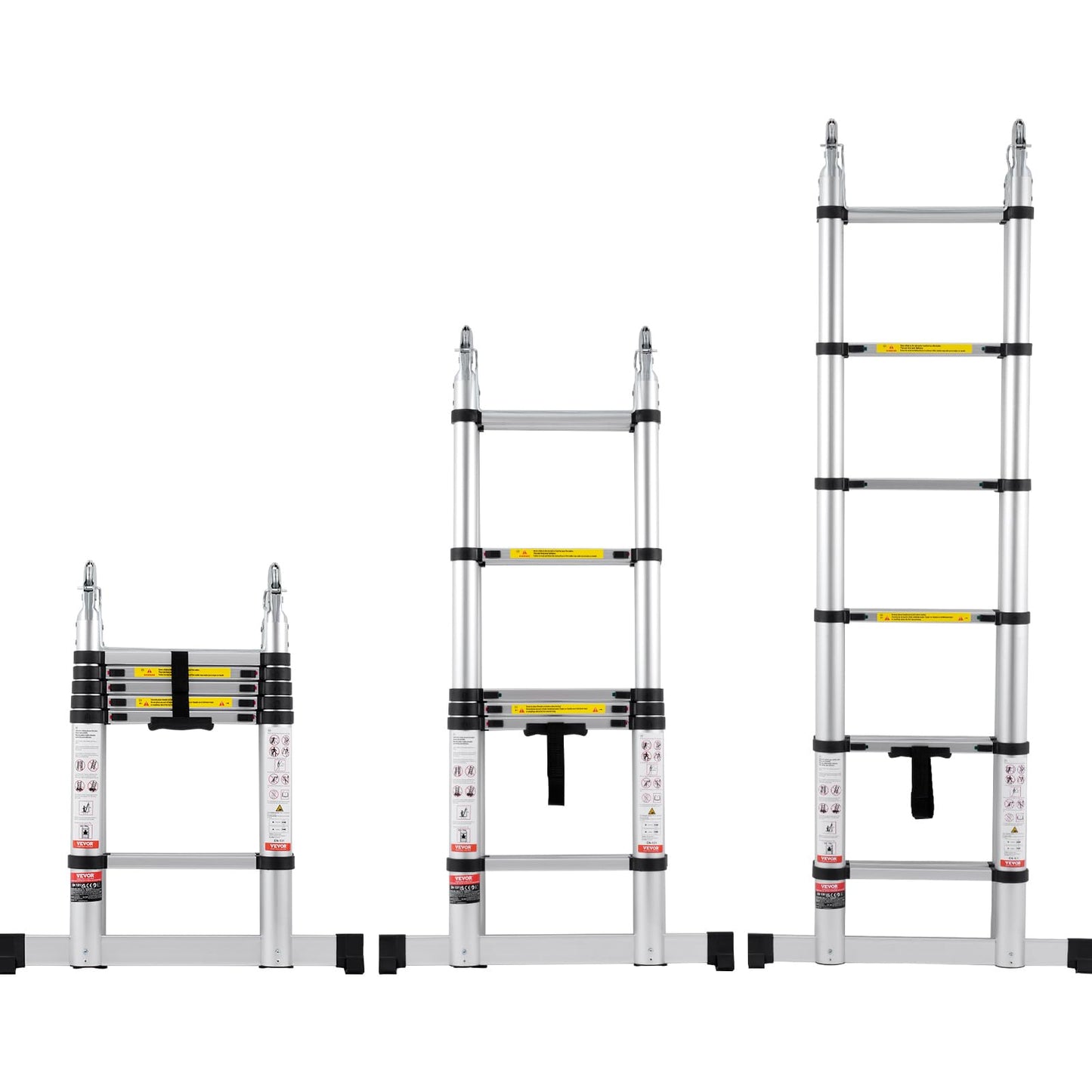 VEVOR 12.5FT Aluminum Telescoping A-Shape Extension Ladder, 375 LBS Capacity Lightweight, Multi-Button Retraction Collapsible Multi-Purpose Ladder with Stabilizer Bar for RV & Camper