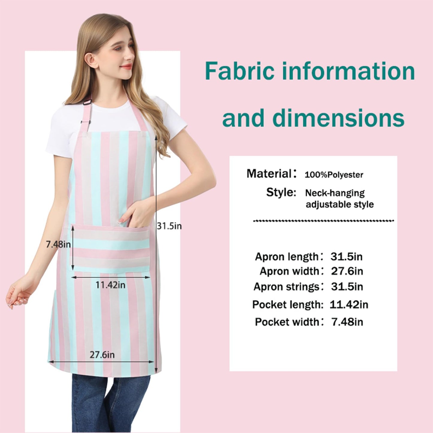 juningxin 2-piece kitchen aprons, adjustable neck strap waterproof aprons with pocket design, blue and pink striped chef aprons suitable for grilling, baking, and restaurant work