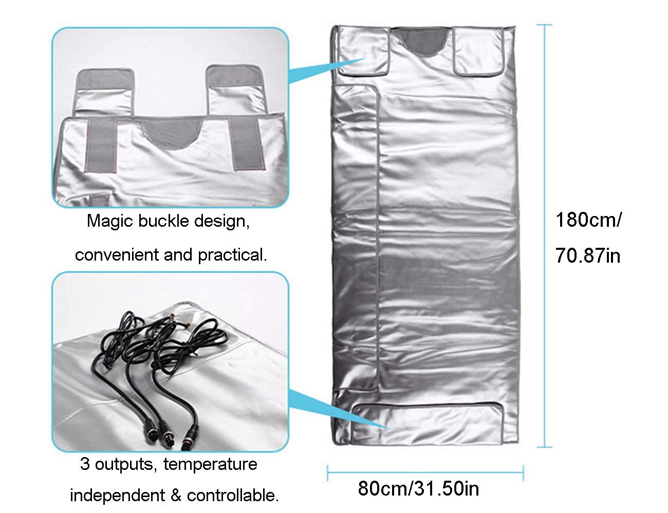 Elitzia Far Infrared Sauna Blanket 3 Independent Heating Zones for Full Body Home Spa Muscle Relaxation 95-176°F Adjustment Easy Clean Waterproof Oxford Fabric 71"x31.5" ETBO20
