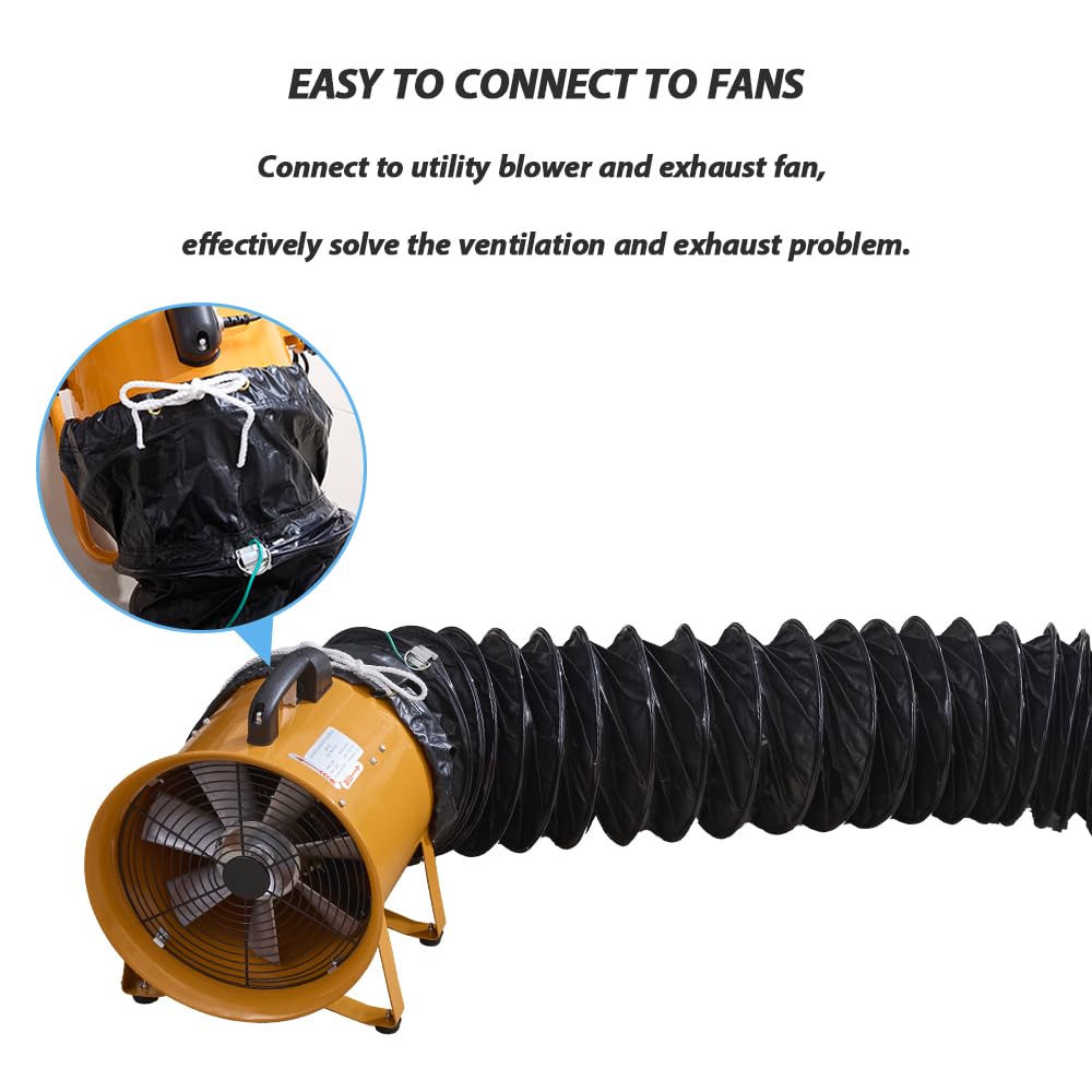 25ft PVC Flexible Duct Hose with Adjustable Rope and D-Ring, 12Inch Explosion-Proof Flame Retardant HVAC Ducting for Ventilation, Exhaust, Drying, and Cooling Applications (12in x 25ft)