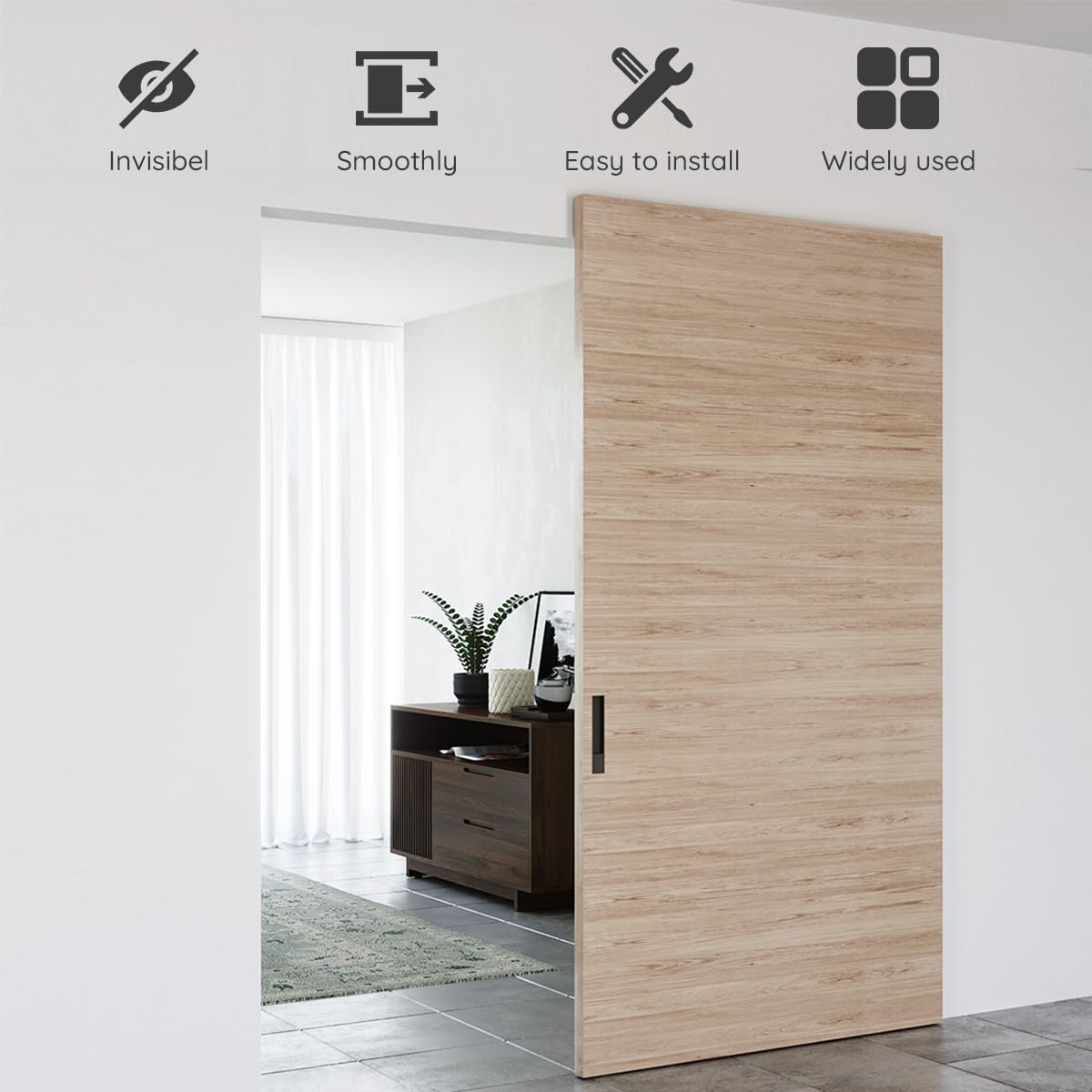 59“Concealed Sliding Barn Door Hardware and Track ，Floating Wall Mount，Soft Closing (Newly upgraded 4-wheel pulley)