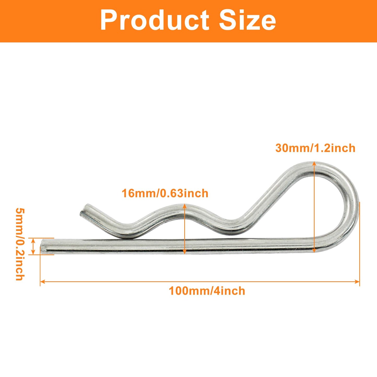 Moicstiy 2Pcs M5x100 mm R Clips, 4 Inch Stainless Steel Hitch Pins Clip, Retaining Cotter Pins Wire Hair Pins for Trailer Pin Clips Lock (Silver)
