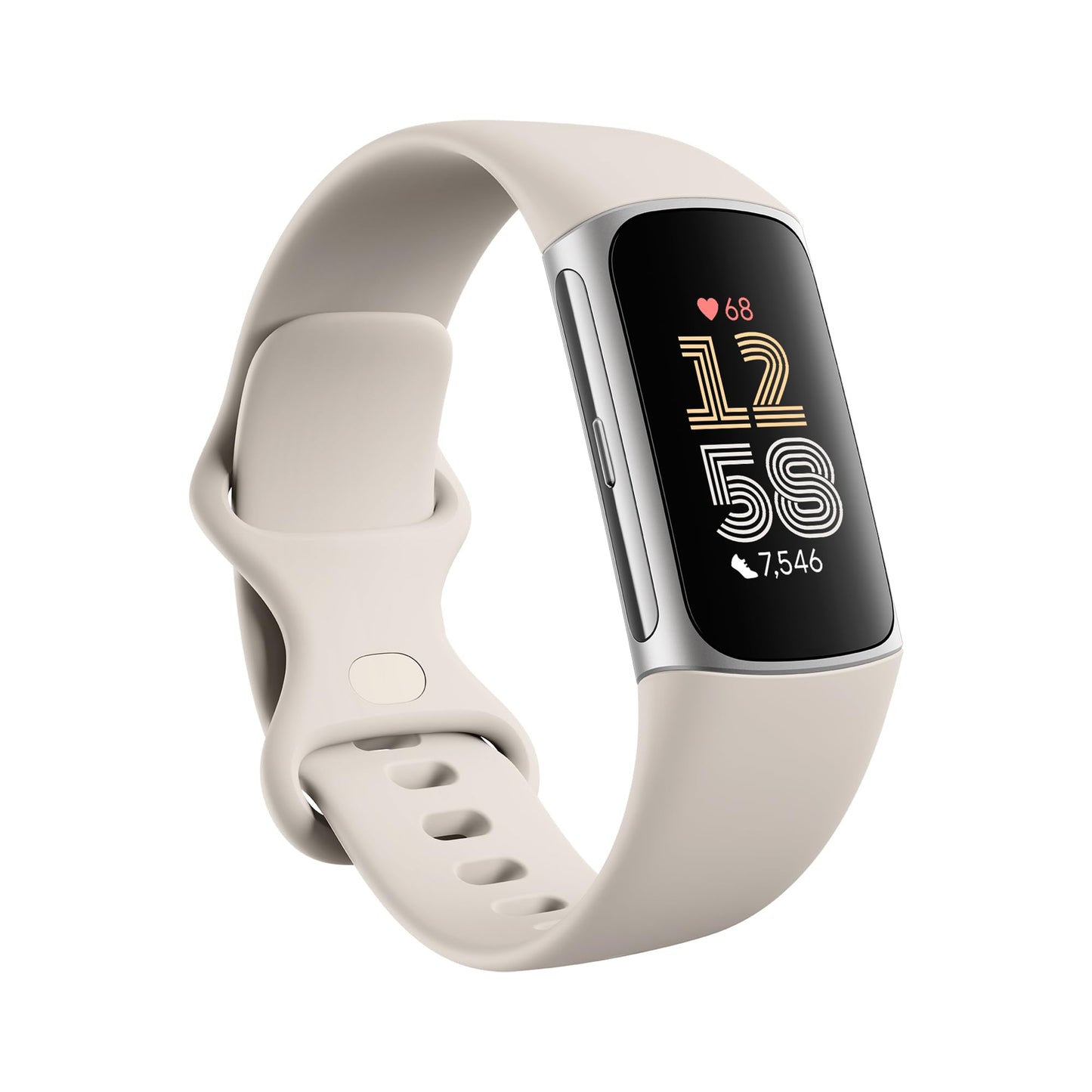 Fitbit Charge 6 Fitness Tracker with Google Apps - Heart Rate on Exercise Equipment - 3-Month Google Health Premium Membership Included - Health Tools - Porcelain/Silver - Small&Large Bands Included
