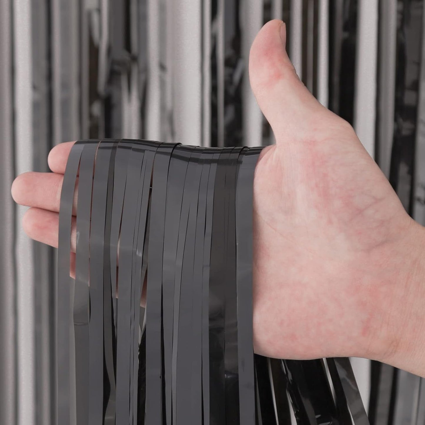 Voircoloria Black Foil Fringe Backdrop Curtains - 4 Pack Tinsel Streamers for Parties & Events