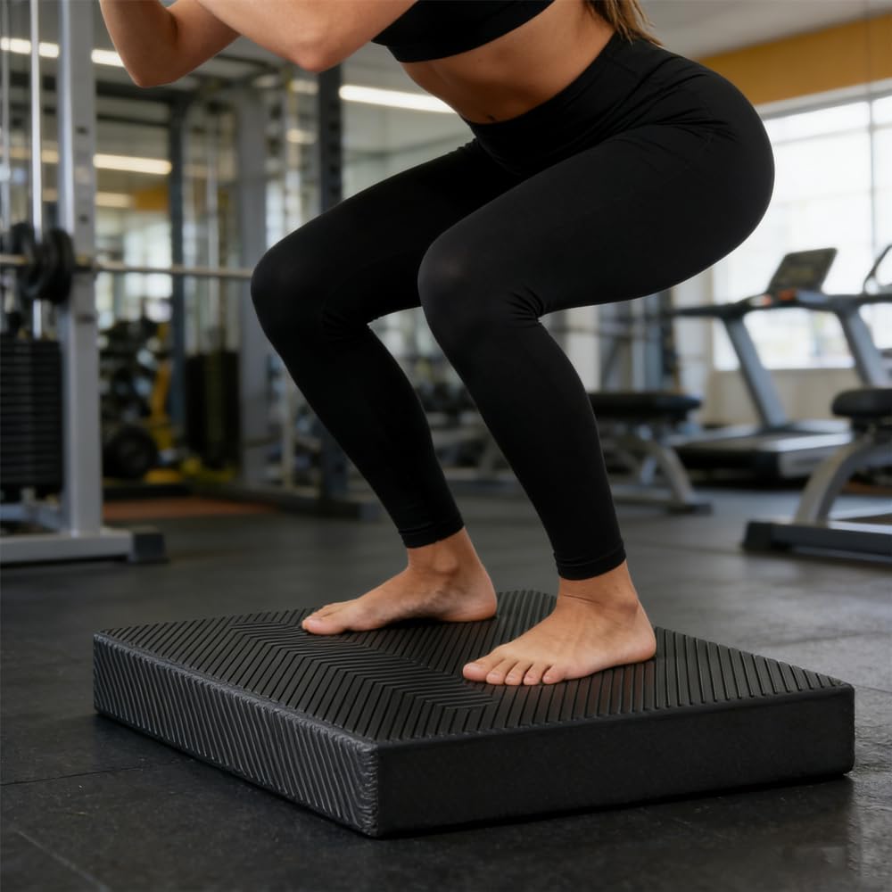 Kvittra Premium Extra Thick High-Density TPE Balance Pad - Non-Slip Exercise Mat for Stability Training, Yoga, Pilates, Physical Therapy & Home Office Comfort (Black, 19.69 * 15.7 * 2.36)
