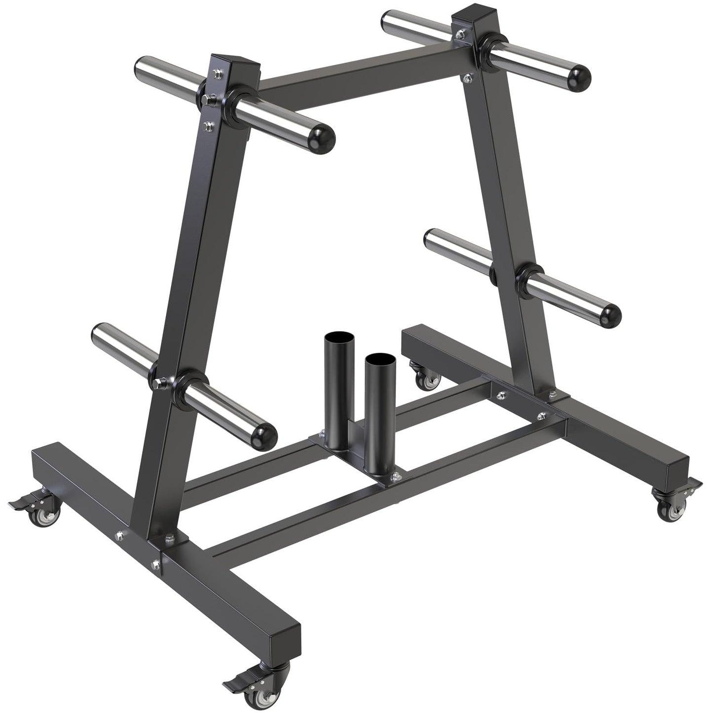 Kipika Weight Plate Tree Rack, Weight Holder for 2 inch Olympic Weight Plate & 2 Barbell Holders, Heavy Duty Bumper Plate Storage Organizer for Home Gym with Optional Wheels (B-Black (with Wheels, 550 LBS))