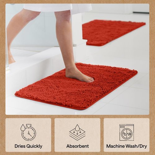 GORILLA GRIP Bath Rug Mat - Thick Soft Absorbent Chenille | Quick-Dry Microfiber, 30x20, Sunset Orange