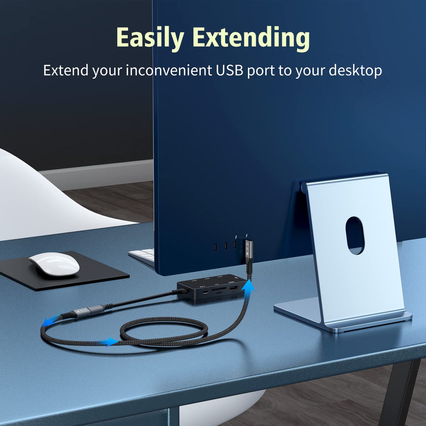4 40Gbps, 90 8K 100W, 3/USB 4/3/Mac 2.6ft USB C Thunderbolt Extension Cable Right Angle Male to Famale Extender Cord