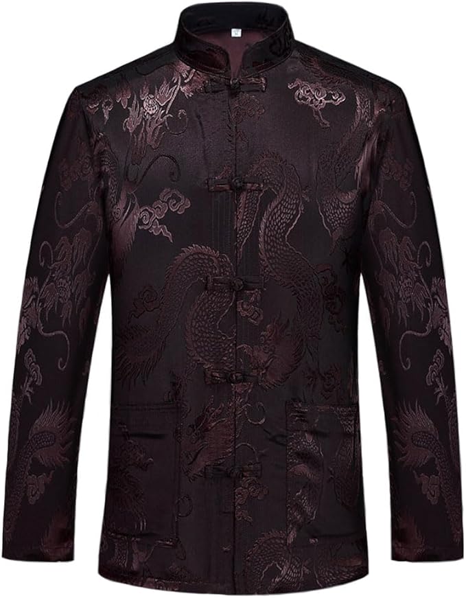 wecotton Tang Suit Men Hanfu Chinese Traditional Clothes Kung Fu Shirt Uniform Long Sleeved Coat Tops and Pants