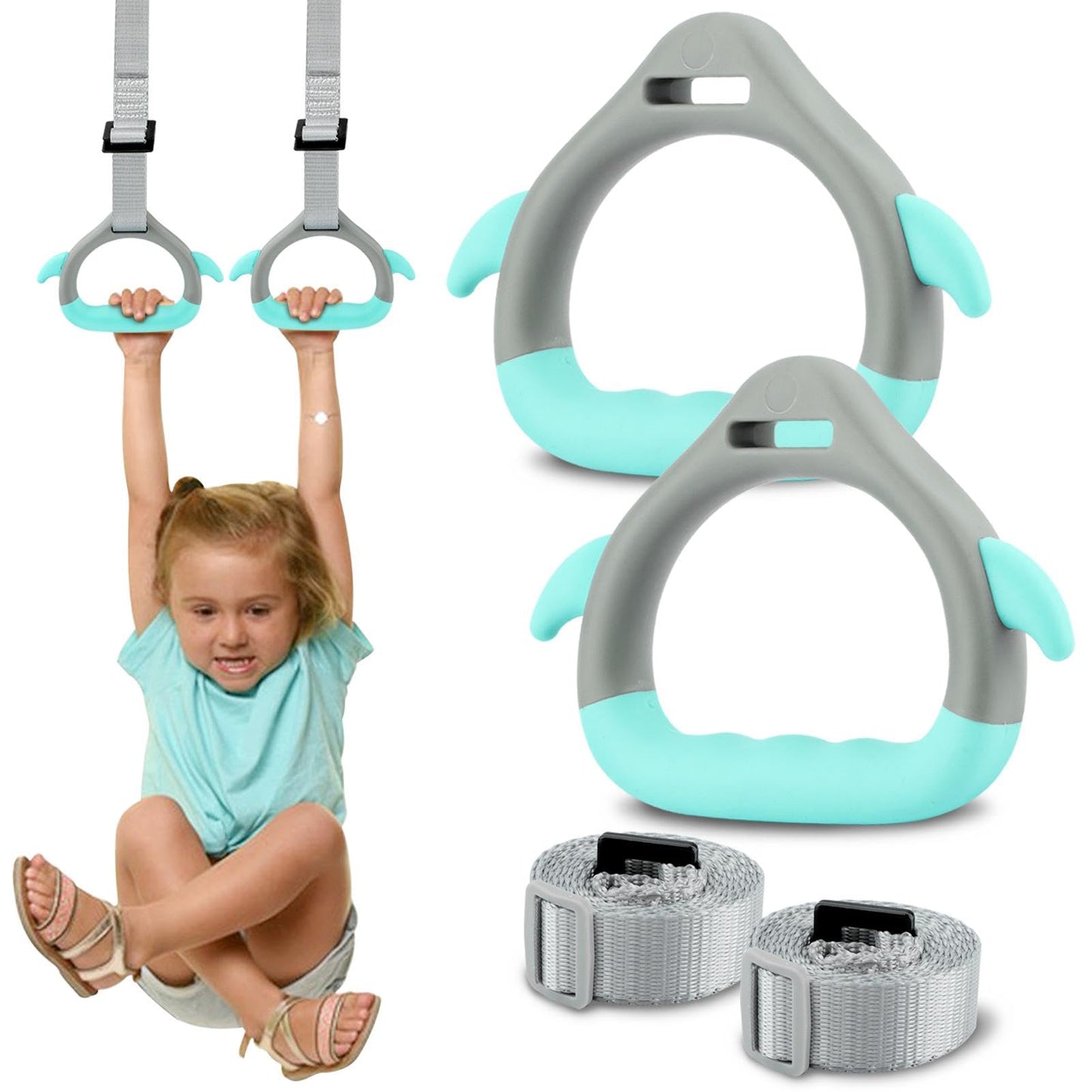 JIANWEI Gymnastics Rings for Kids Home Exercise, Fitness Children Trapeze Bar Pull Up Gym Rings Exercise Strength Training Equipment with Straps ＆ Adjustable Buckle Load-Bearing 40KG