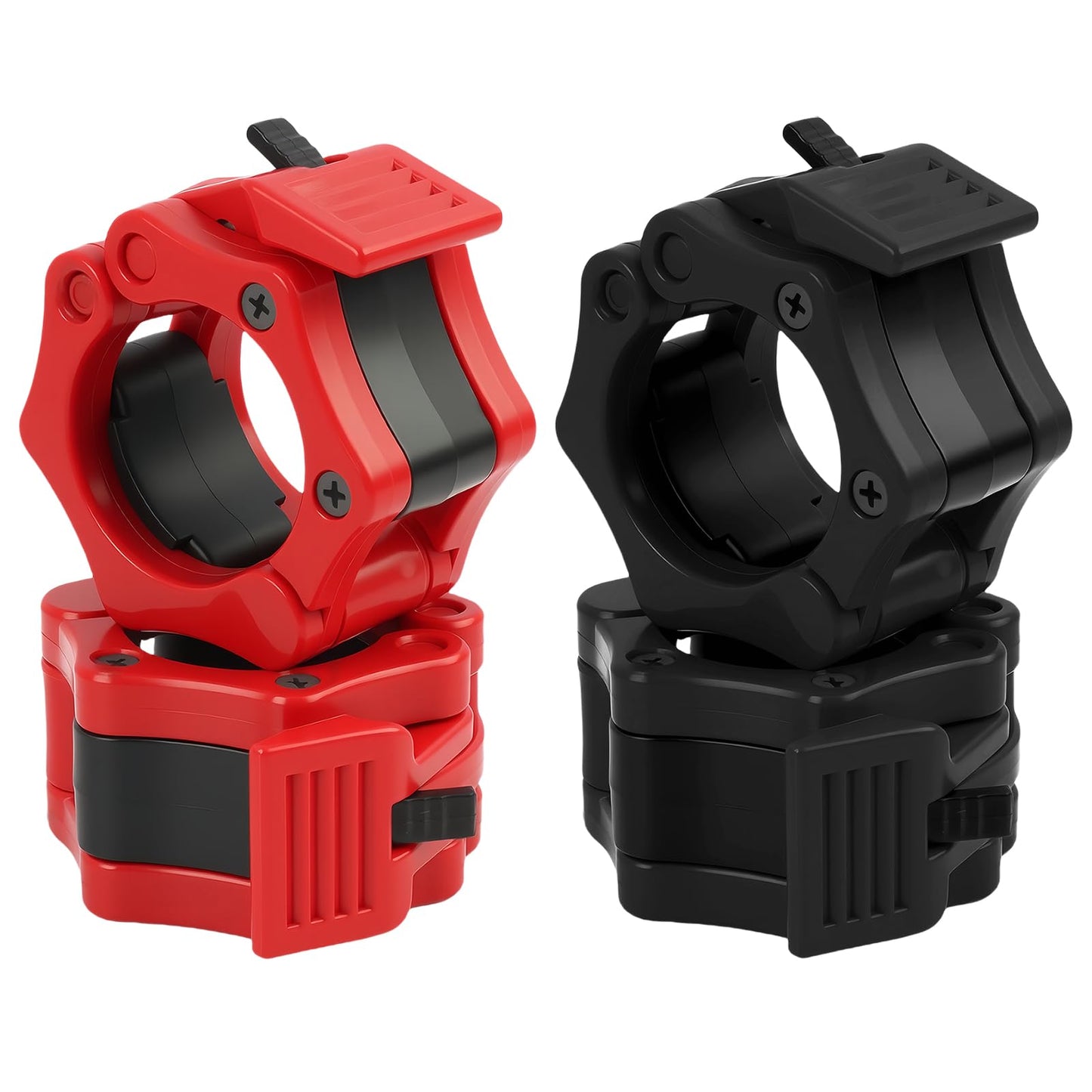 4 Pack Barbell Clamps Collars, 2" Quick Release Weight Clips Fit Olympic Barbell, Heavy Duty Locking Bar Clips for Weightlifting Workout Training Gym Athletes Fitness Enthusiasts (2 Black 2 Red)