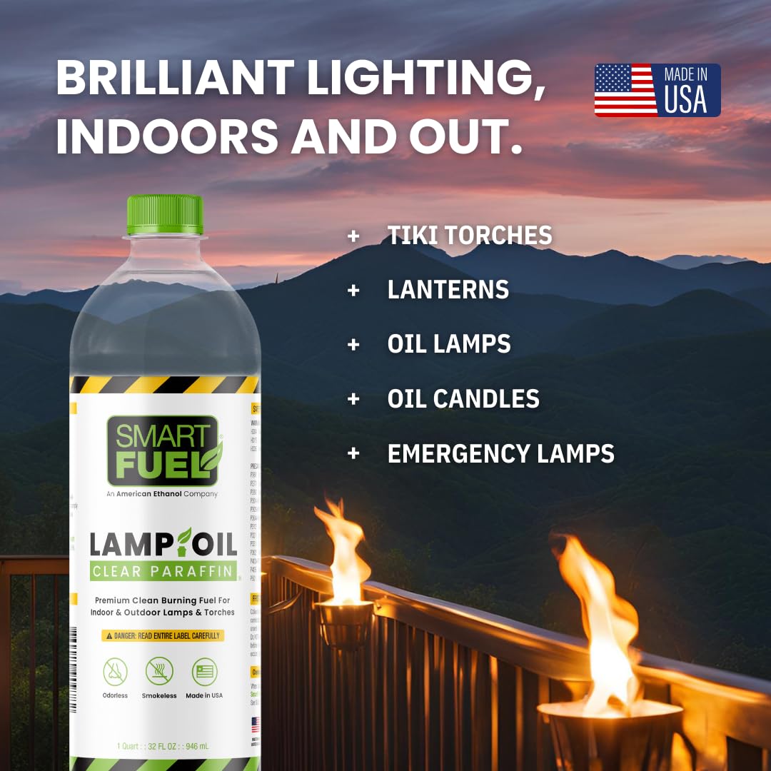 SMART FUEL ETHANOL Paraffin Oil Lamp Fuel - Clear, 32 fl oz, Smokeless, Odorless, Indoor Use, Model 030-FG-201-012