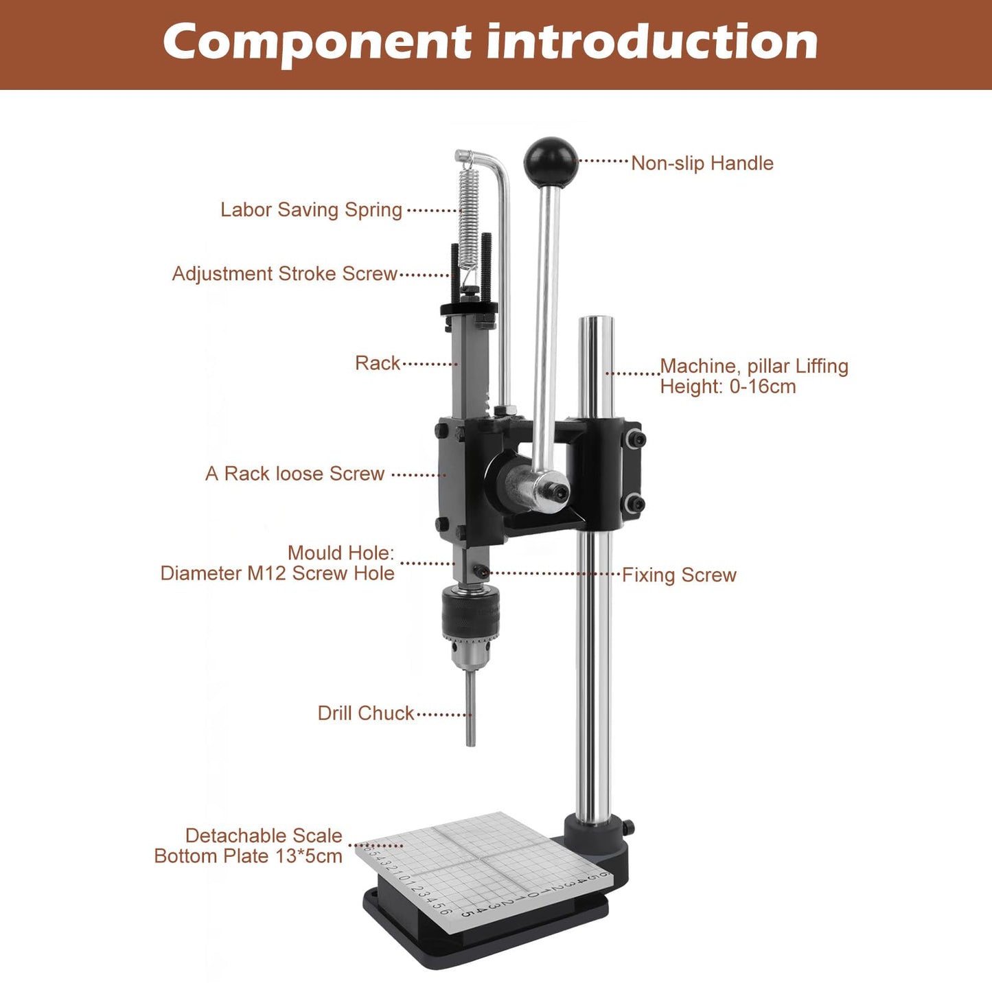 Leather Press Machine,Hole Puncher for DIY Leather Craft,Manual Press Punch Tools,with 400Pcs Grommet,9 Round Punches (1.5-6mm), 4 Stitching Prongs, 480 Rivets | Stainless Steel Pillar | Punch Puller