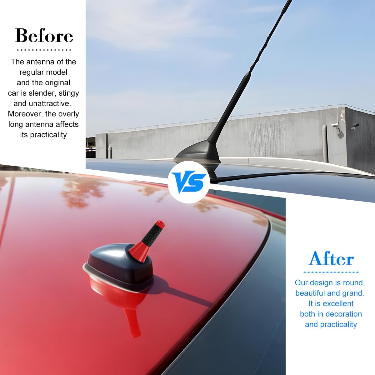Ywdiml Car Short Antenna, Carbon Fiber Vehicle Radio Reception Antennas Kit with Screws Gaskets,AM/FM Roof Mount