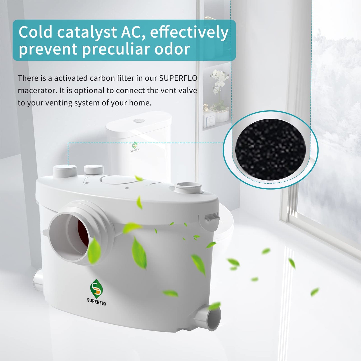600W Macerating Toilet for Basement,Upflush Toilet System Connect Dual Flush & Rear Outlet Toilet, Sink & Tub,included Toilet Bowl, Water Tank & Macerator Pump SUPERFLO