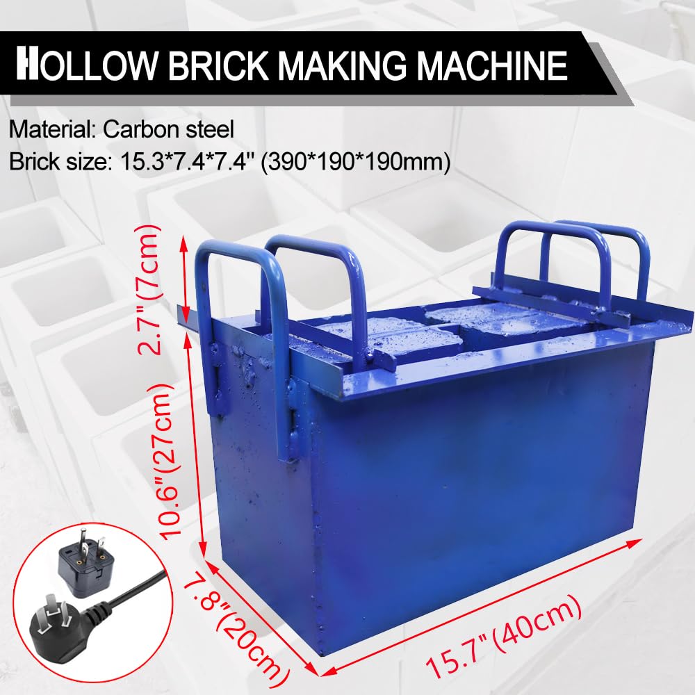 INTBUYING Concrete Brick Making Machine, Manual Hollow Soil Block Brick Forming Machine 220V, Brick Size 15.3X7.7X7.4inch（390x190x190mm）