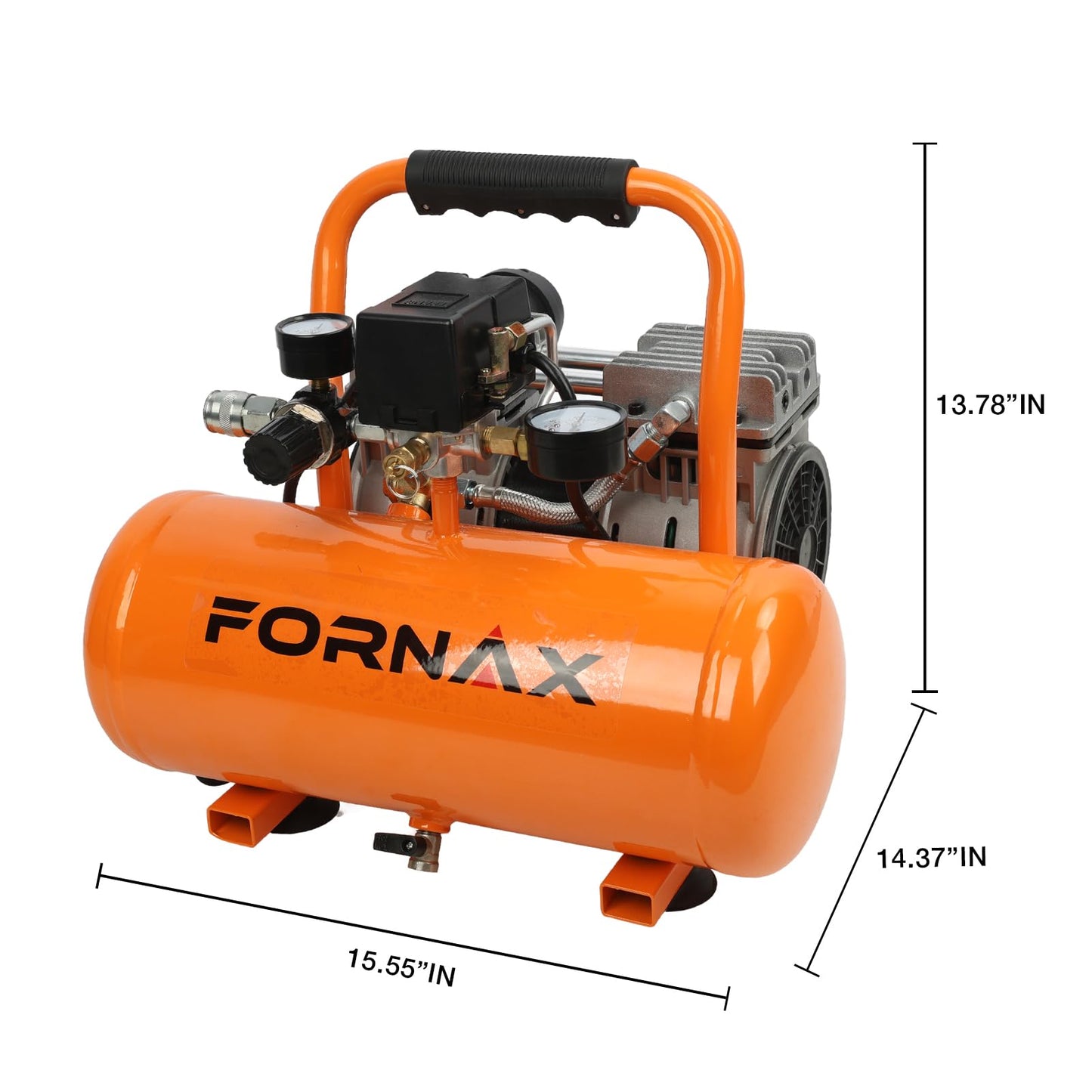 FORNAX Air Compressor, 2 Gallon Oil-Free Portable Compressor, 120V 1HP, 2.2 CFM @ 90 PSI, Max 125 PSI, 65dB Ultra Quiet Portable Compressor for Tire Inflation, Auto Repair, Spray Painting