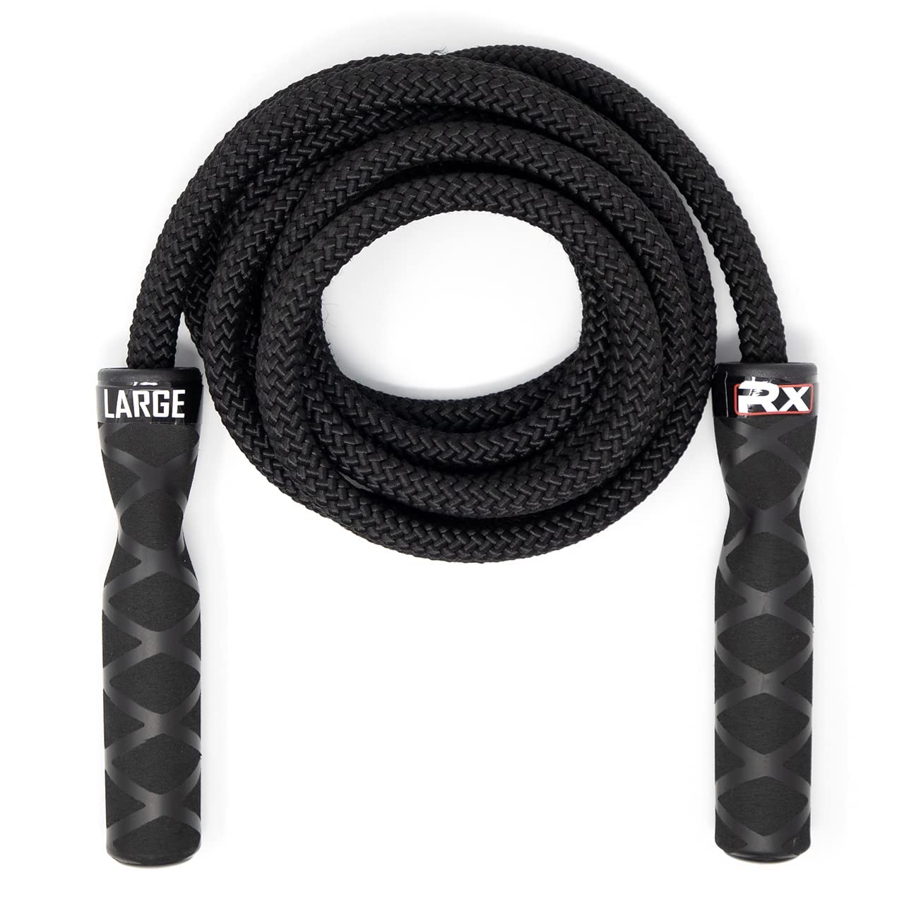 Rx Smart Gear Drag Jump Rope with Non Slip Ergonomic Handles - Weighted Polypropylene Rope for Fitness & Exercise, Cardio Workout | Speed Jumping Rope for Men & Women WOD (Black, Large)