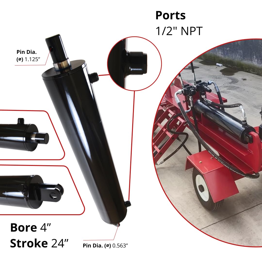 Magister Hydraulics Log Splitter Cylinder 4 in Bore x 24 in Stroke x 1.75 in Rod - Welded Double Acting Hydraulic Cylinder for Wood Splitter - Heavy-Duty Log Splitter Ram 4x24