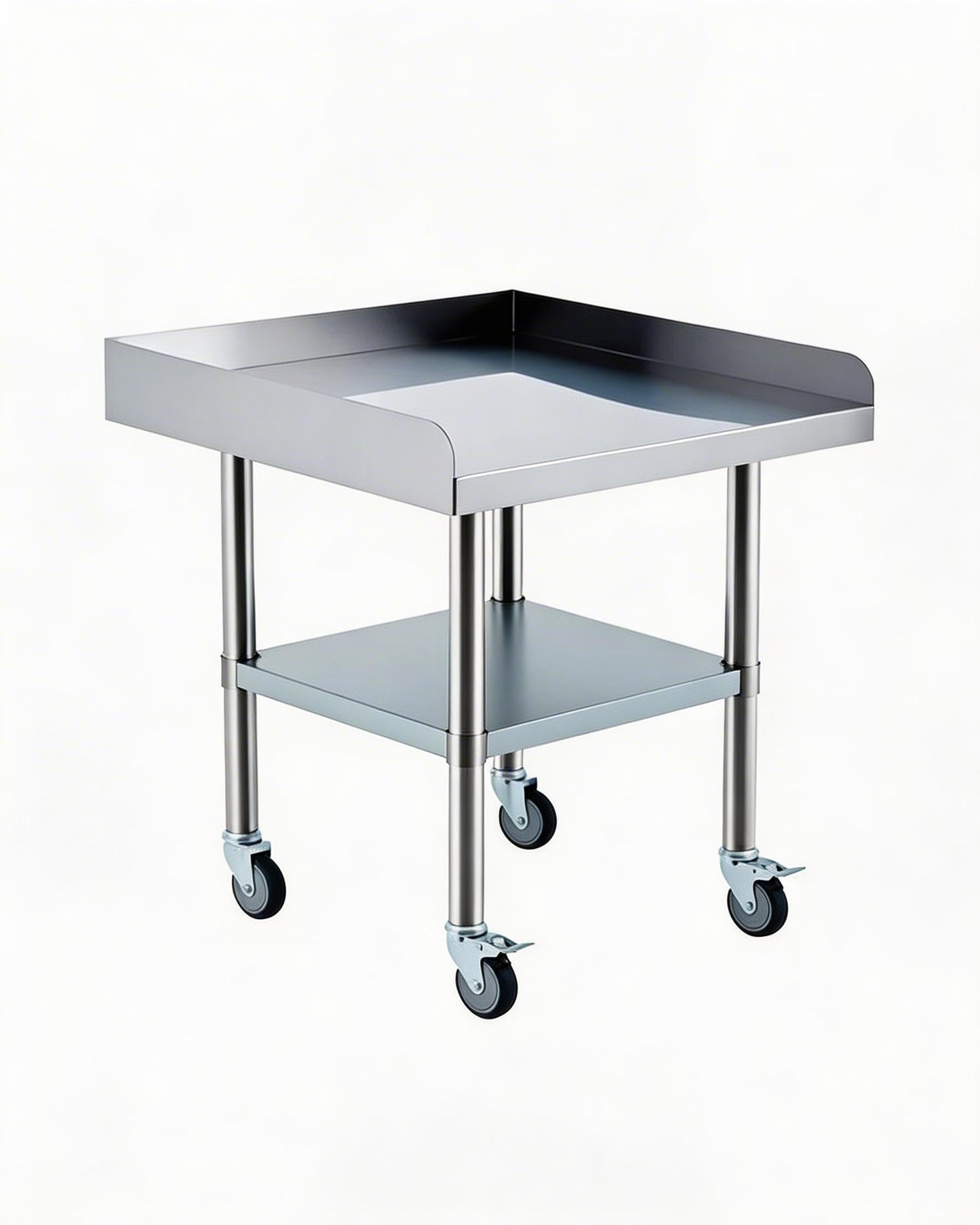 24 x 24 Stainless Steel Prep Table with Wheels – Commercial Mobile Workstation, Adjustable Undershelf, 3-Sided Backsplash – NSF Kitchen Worktable for Restaurant, Home, Garage & Catering