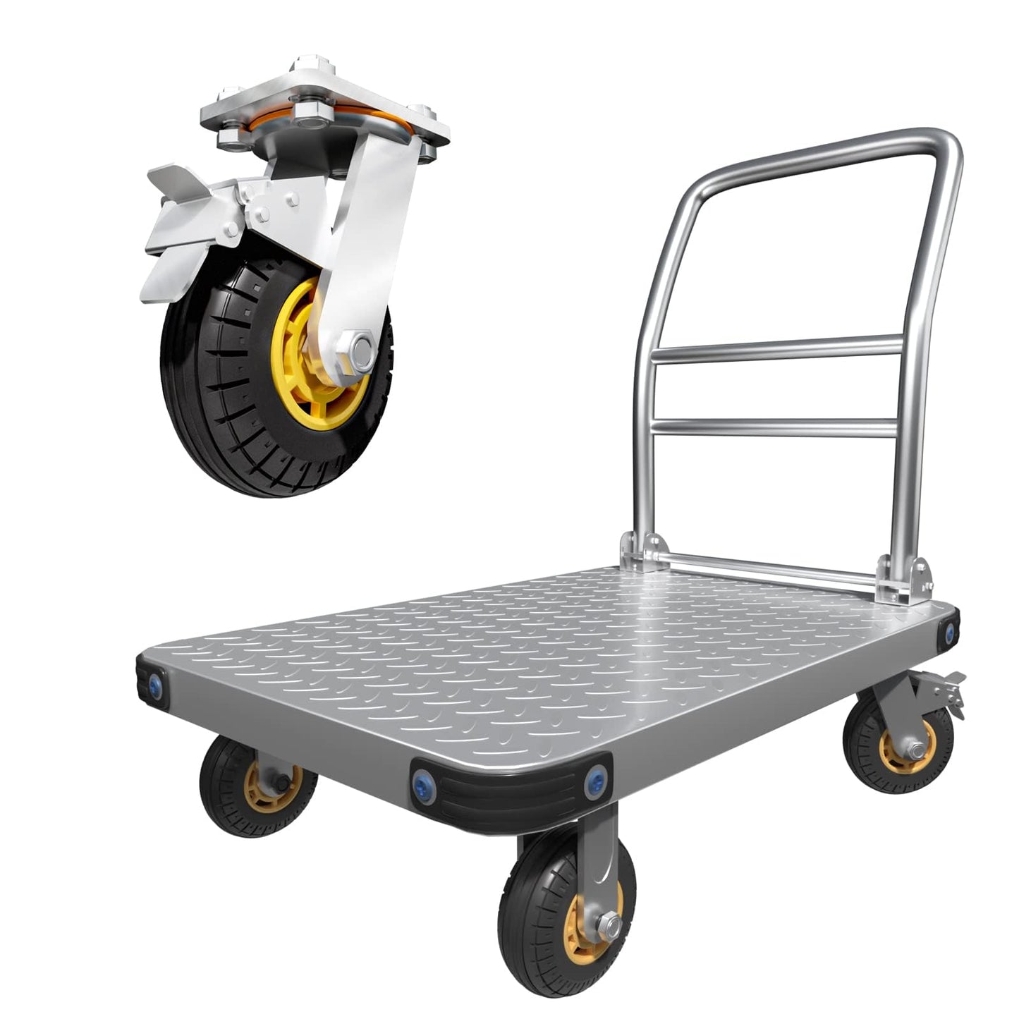 Lomive Heavy Duty Platform Truck Flat Moving Cart Hand Trucks, 2600Lbs Steel Push Cart Dolly, 48 x 24in Large Flatbed with 6'' 360 Degree Swivel Wheels for Easy Storage