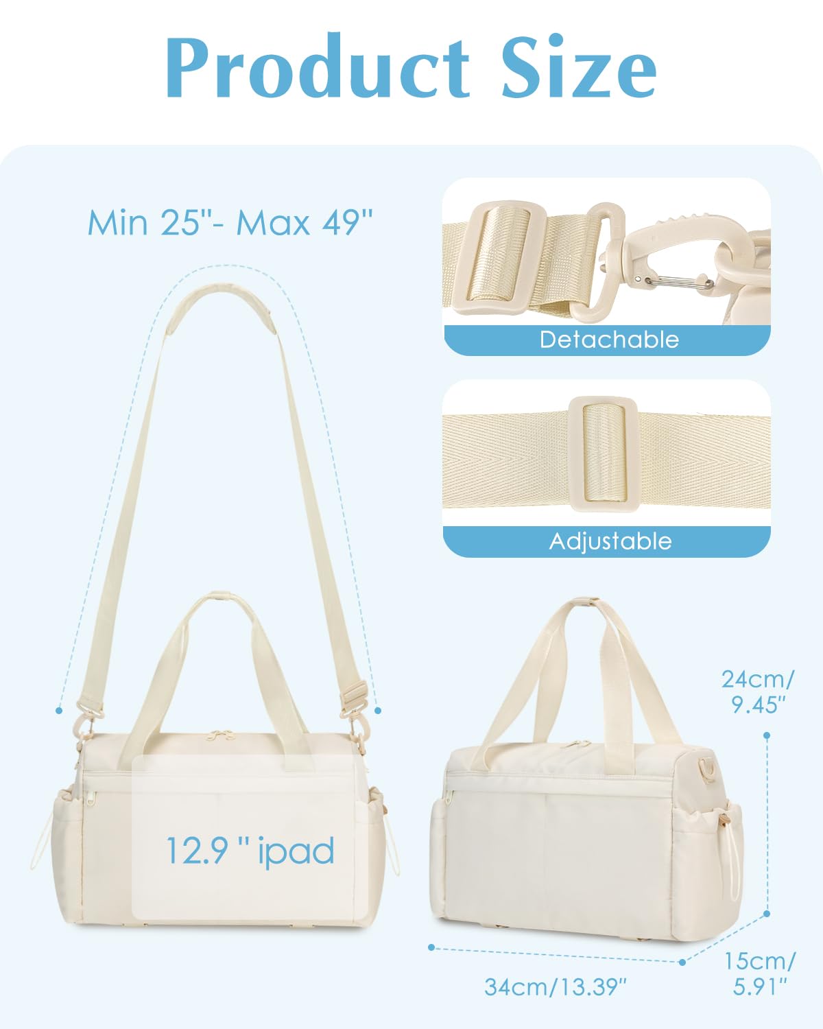 Small Gym Bag, Mini Gym Bag for Women with Yoga Mat Holder and Wet Compartment, Cute Small Yoga Mat Bag with Water Bottle Pocket for Workout Dance, Beige