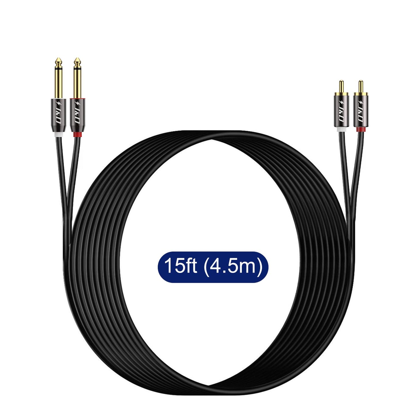 1/4 2X6.35mm 15 J&D to RCA Cable, Gold Plated Copper Shell Heavy Duty TS to Dual RCA Stereo Audio Interconnect Cord