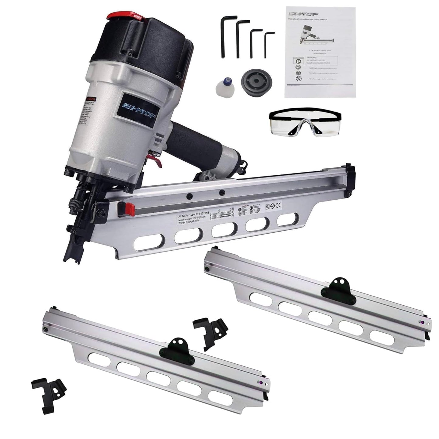 BHTOP 9021NS Framing Nailer 21 Degree 3-1/2" with Depth Adjustment with Set of 2 AP67 Aluminum Magazine (#885-827)