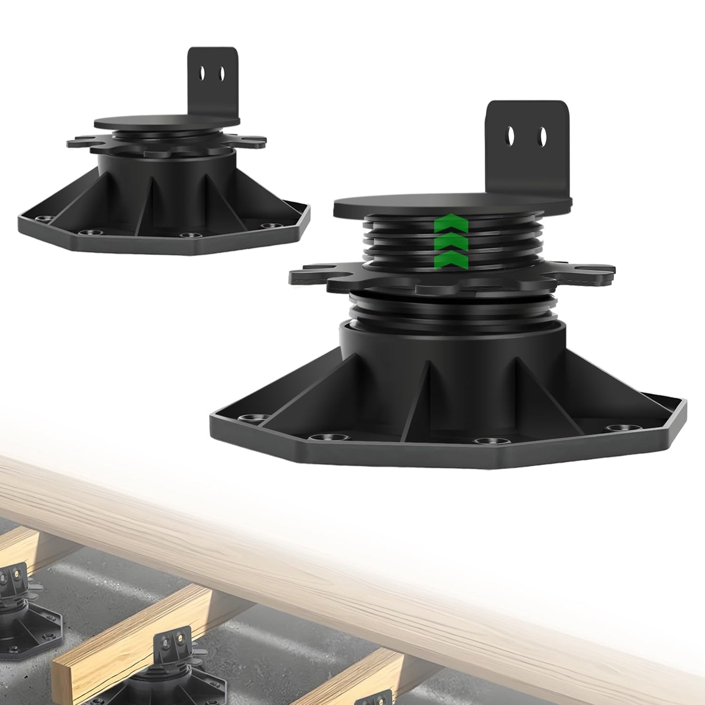 12Pack Adjustable Deck Support Pedestal Deck Foundation Base Support，Used for Floating Deck Platform Deck Floor Height Adjustment Raising, Adjustment Raising from 1-3/16" to 2-3/8",Black
