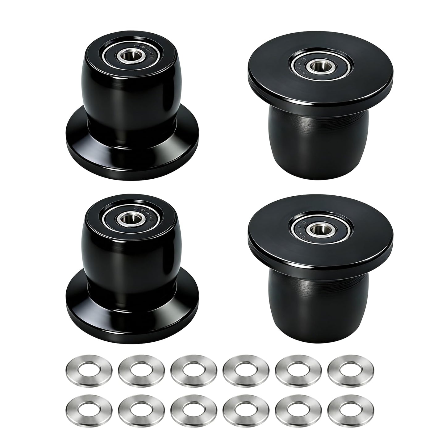 Vsttar Qty.4 Machined Wheels/Rollers Compatible with Total Gym Replacement, Fits Models XL, XLS, & Fit with Bearings Thru Hole of 1/4'' in Diameter, Black