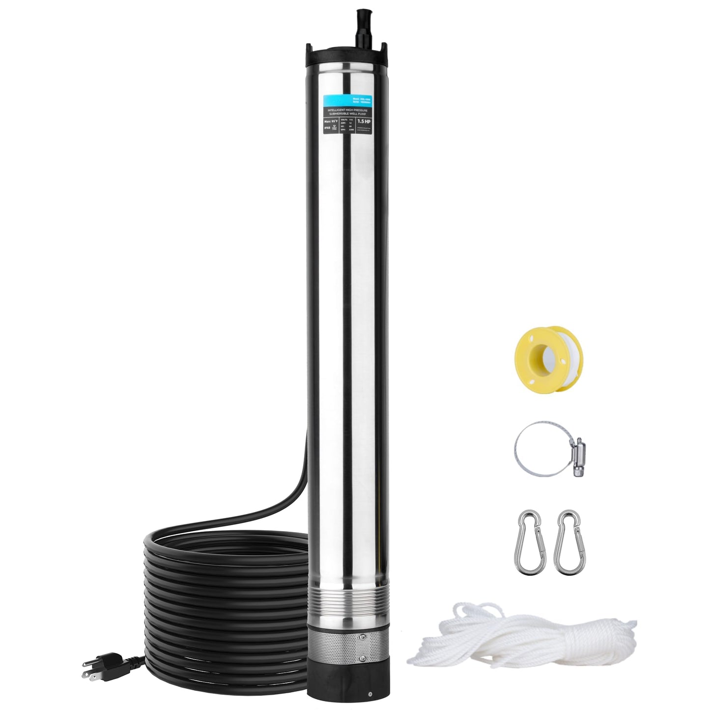 LEO 1.5HP Well Pumps Automatic ON/OFF, 2200GPH 170FT, 72.2FT Power Cord, Stainless Steel Submersible Deep Well Pump, High Pressure Water Pump for Home, Irrigation Garden Use